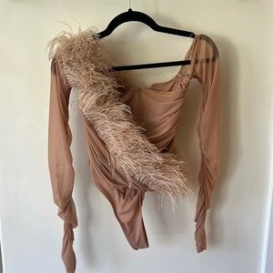 HOUSE OF CB BLUSH FEATHER BODYSUIT
